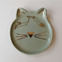 wholesale custom logo home decoration cat shape cute trinket dish ceramic jewelry tray for gift