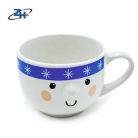 Hot sale embossed printed smile stoneware jumbo ceramic soup mug